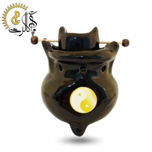 اسانس سوز سرامیکی سطل دار مشکی کد 5542 | جاعودی و وارمر اسانس سرامیکی طرح یین یانگ