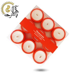 شمع سنگی 9 عددی قرمز فیتیله چوبی برند شمع سازان | زمان سوخت 4 ساعت