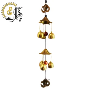 بادزنگ فلزی دو طبقه طرح اُم (OM) کد 0806 | آویز فنگ شویی زنگ‌دار برای آرامش و انرژی مثبت
