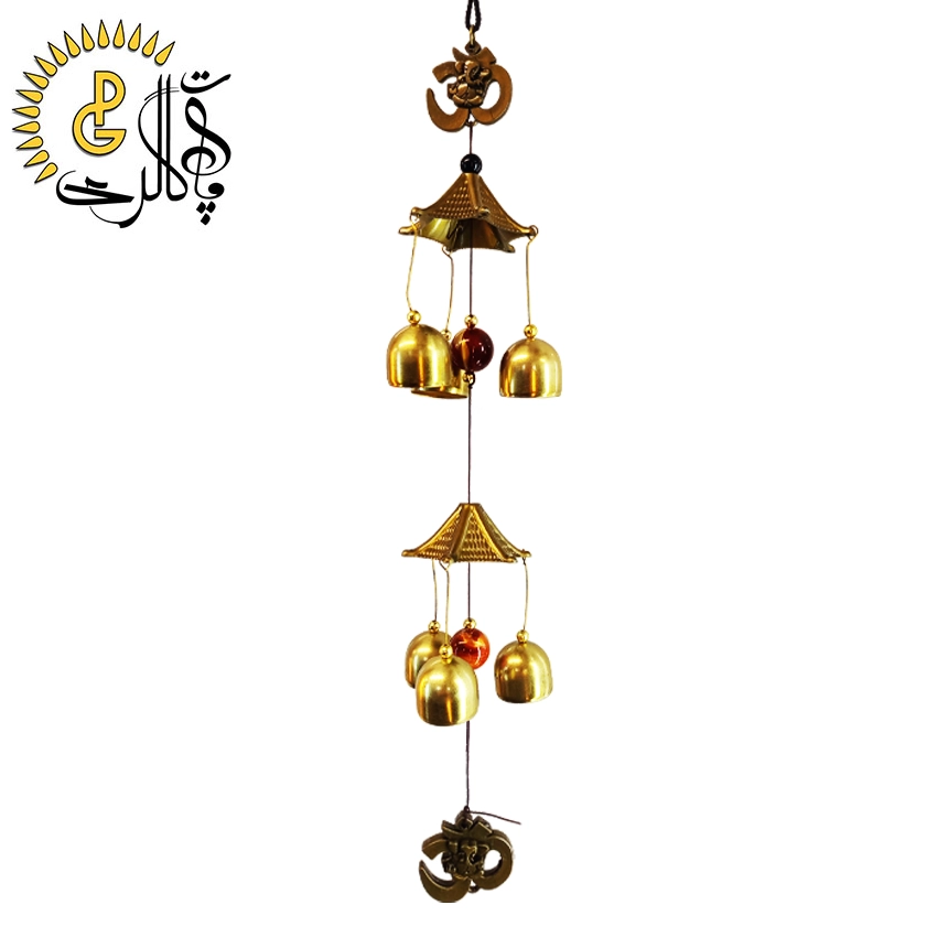 بادزنگ فلزی دو طبقه طرح اُم (OM) کد 0806 | آویز فنگ شویی زنگ‌دار برای آرامش و انرژی مثبت