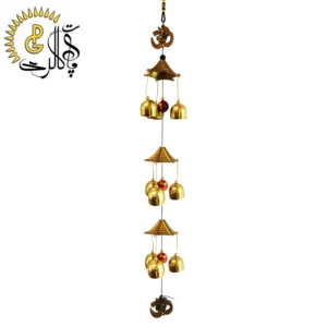 بادزنگ فلزی سه طبقه طرح اُم (OM) کد 0809 | آویز فنگ شویی زنگ‌دار با صدای دلنشین